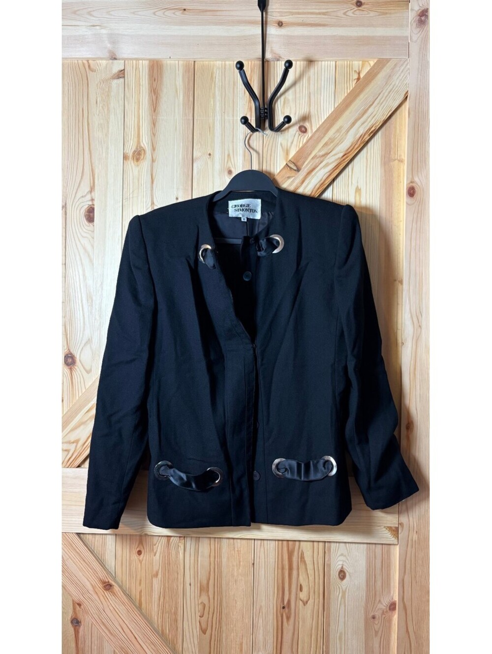 George Simonton Women's Black Suit Jacket with Satin Ribbon Detail Size 6